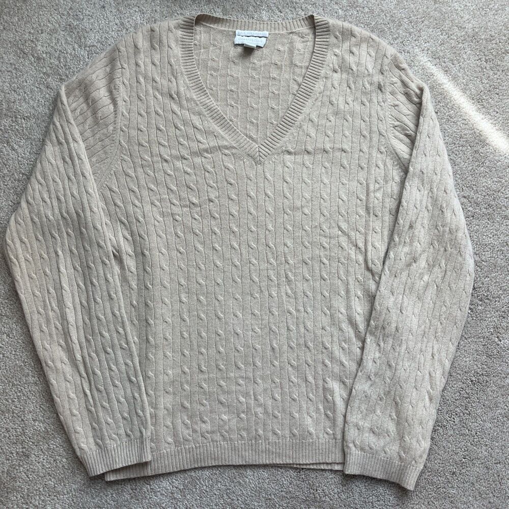 Charter Club Cashmere Sweater Women XL Cable Knit Soft Tan Quiet Luxury Neutral